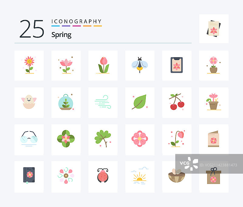 春季25个扁平风格彩色图标包：花朵图片素材