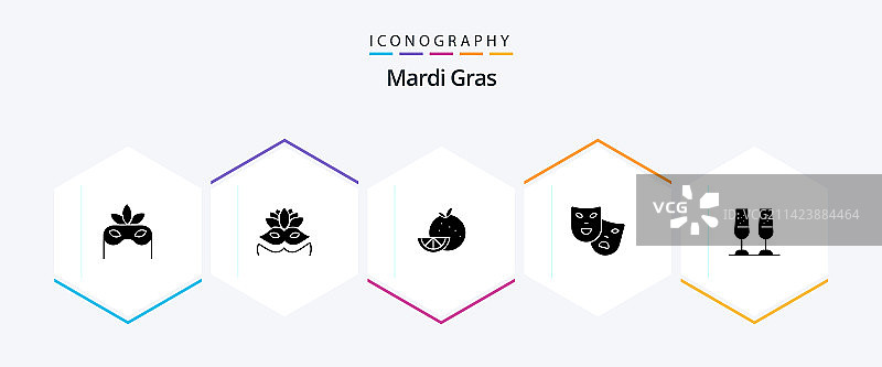 包含祝酒的狂欢节25个字形图标包图片素材