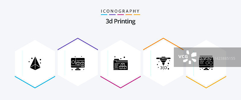 包含计算机的25个3D打印字形图标包图片素材