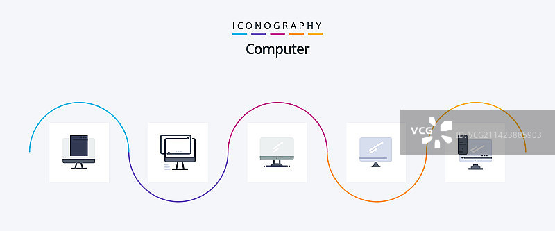 电脑扁平风格5图标包，包括iMac服务器图片素材