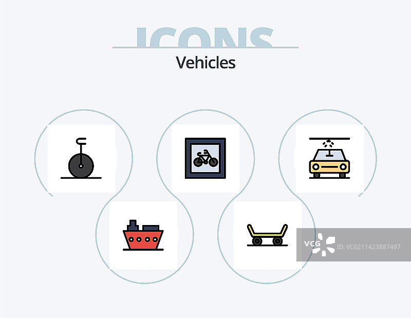 车辆线性填充图标包5个图标设计：老式汽车图片素材