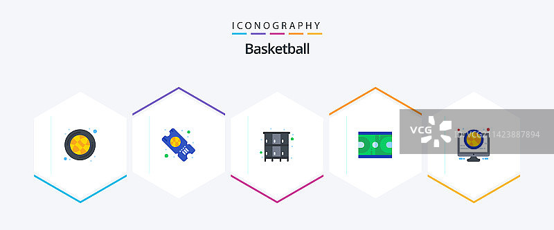 篮球25个扁平图标包，包含篮球图片素材