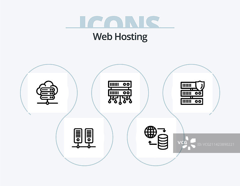 网络托管线性图标包5个图标设计图片素材