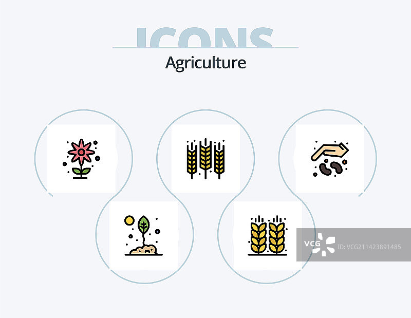 农业线性填充图标包5个图标设计图片素材