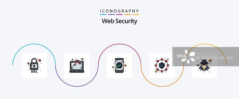 网页安全线性填充扁平5图标包图片素材