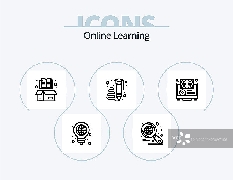 在线学习线性图标包5个图标设计图片素材