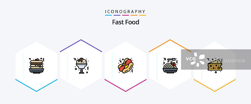 快餐食品25个填充线条图标包，包括脂肪图片素材
