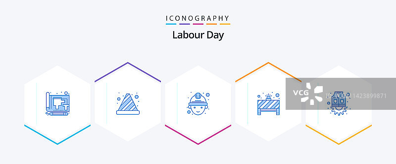 劳动节蓝色图标包，包含红色劳动元素图片素材