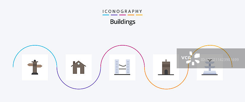 包含水塔的扁平风格建筑图标图片素材