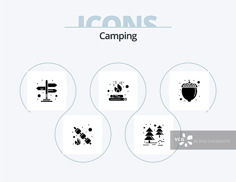 露营图标字形包5个图标设计图片素材