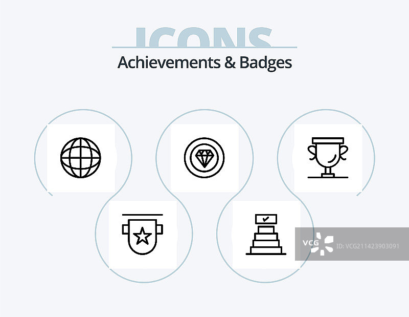 成就和徽章线性图标包5个图标图片素材