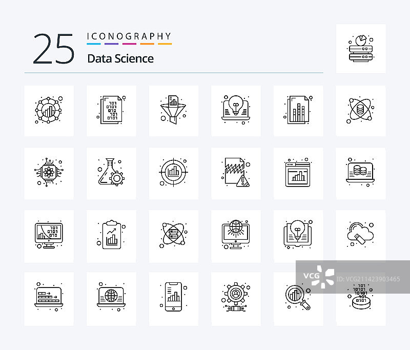 数据科学25个线性图标包图片素材