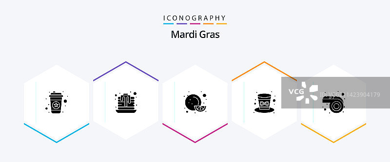 狂欢节25个字形图标包，包含游行图片素材