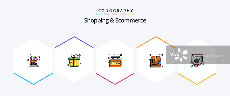 购物和电子商务25个填充线性图标包图片素材