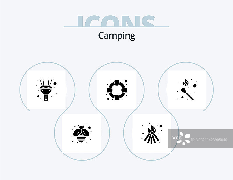 露营图标符号合集（含木棍、火焰等元素）图片素材
