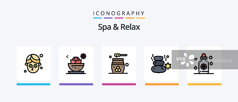 水疗放松5个线性填充图标图片素材