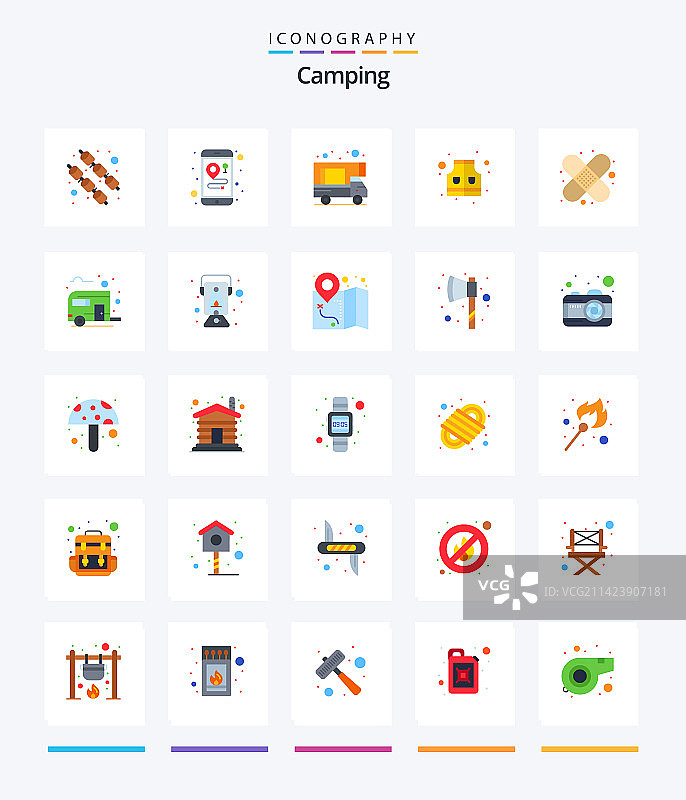 露营25个扁平风格图标包，如营地等图片素材