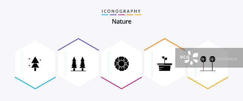包含植物叶子的自然25字形图标包图片素材
