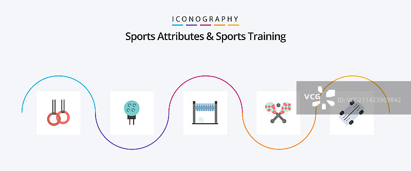 体育用品和体育训练扁平5图标图片素材