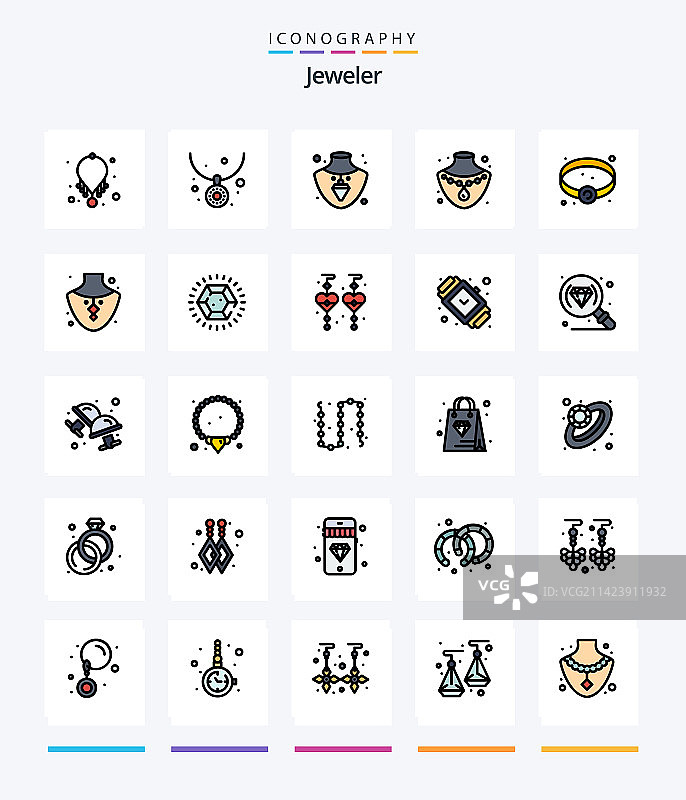 创意珠宝25线性填充图标包图片素材