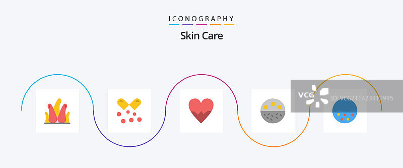 肌肤护理扁平图标套装，含肌肤强度、矿物质等图标图片素材