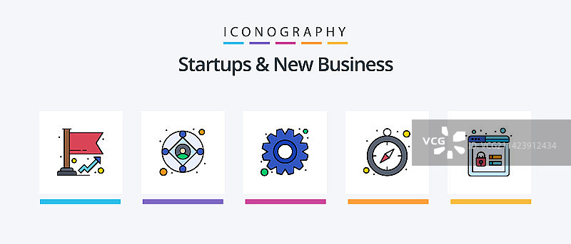 初创企业和新业务线性填充5图标包图片素材