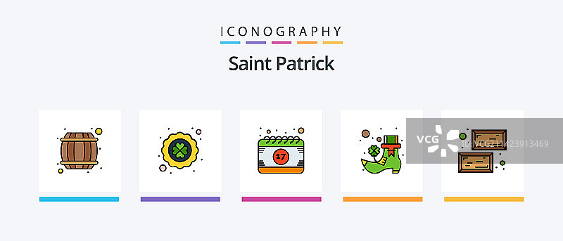 圣帕特里克节填充线条5图标包，包括图片素材