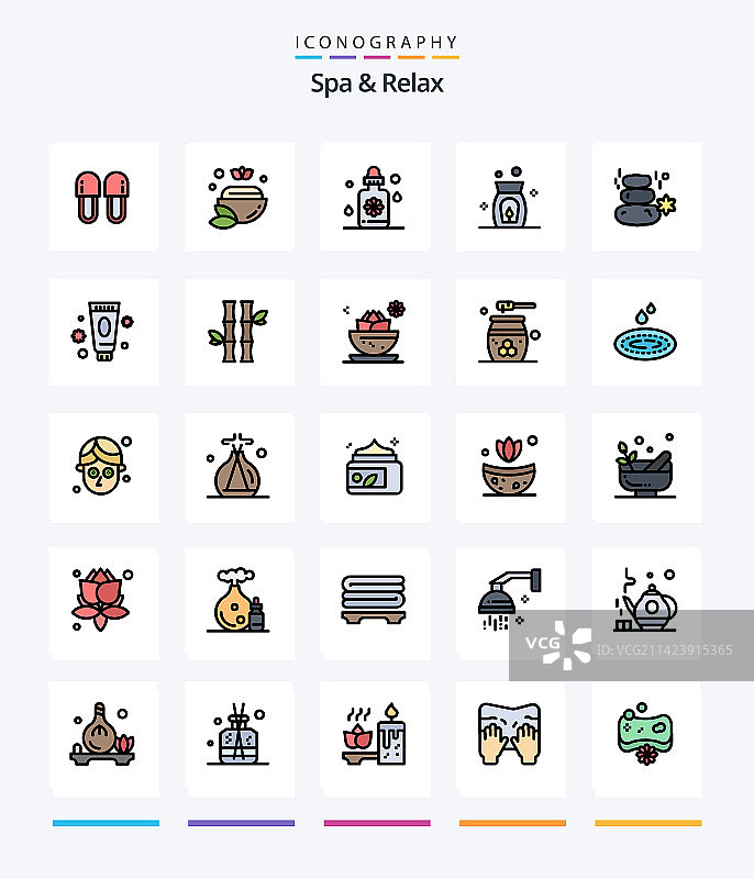 创意水疗和放松25线条填充图标包图片素材