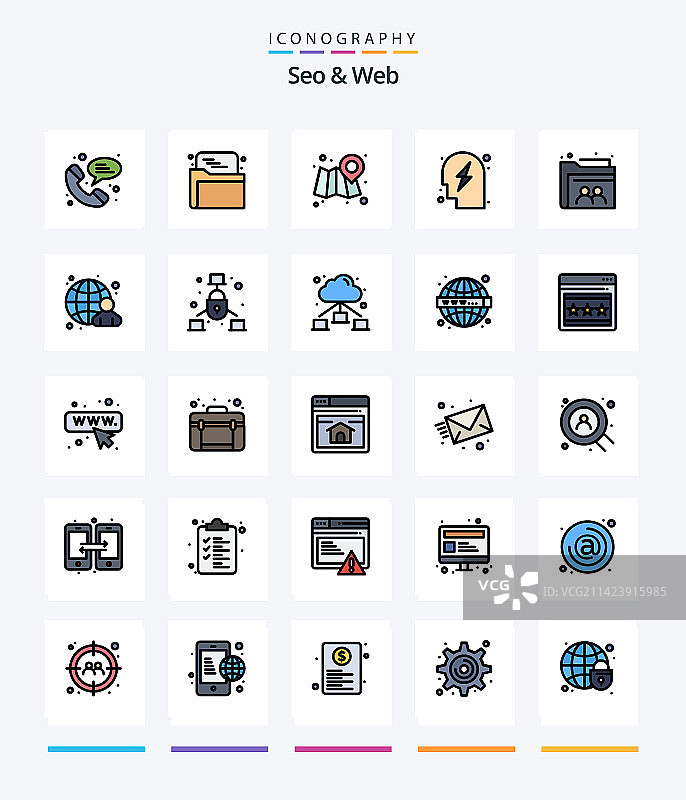 创意SEO网页25个线性填充图标包图片素材