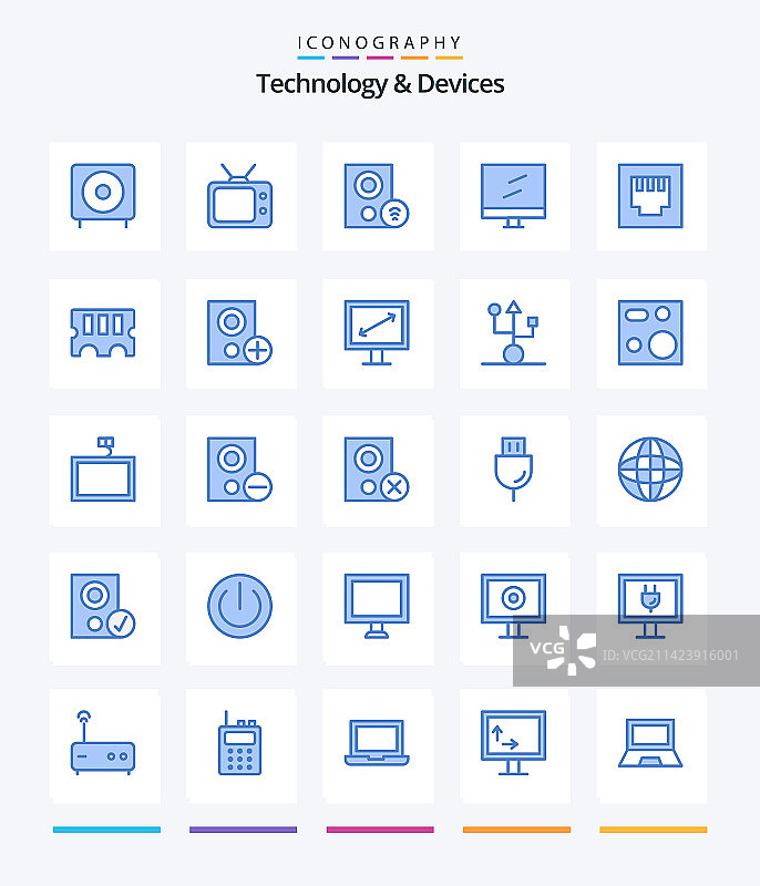 创意设备蓝色图标包25个端口图片素材