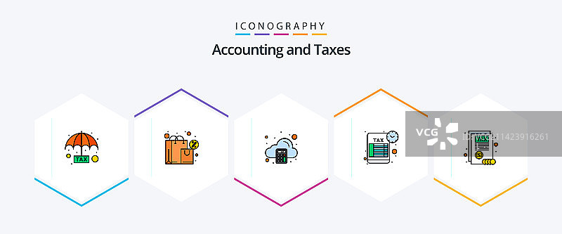 包含报表的25个税务填充轮廓图标包图片素材