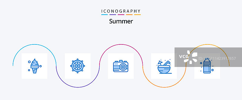 包含海滩夏季元素的蓝色图标套装图片素材