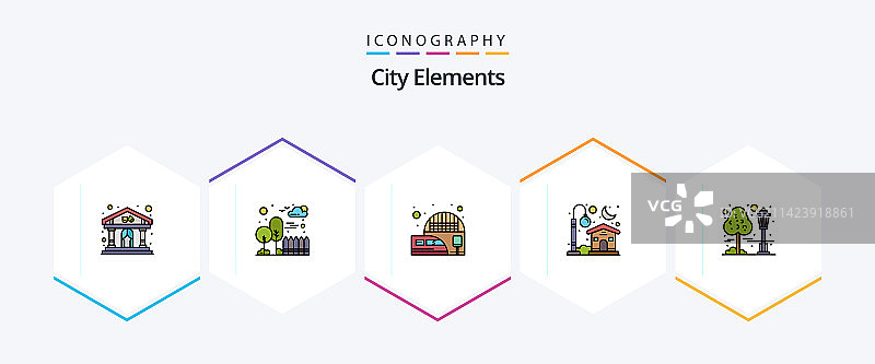 城市元素25个描线填充图标包图片素材
