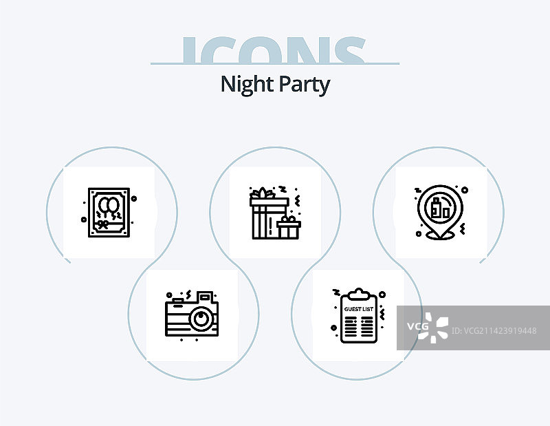 夜晚派对线性图标包（5个）图片素材