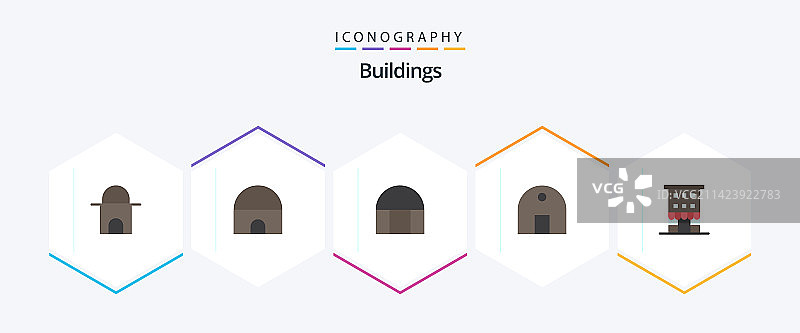 25个扁平风格建筑图标包（含实物）图片素材