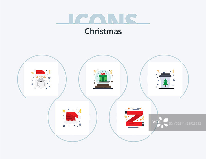 圣诞节扁平图标套装，5个图标设计图片素材