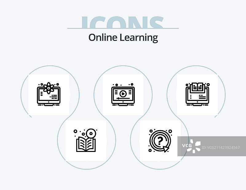 在线学习线性图标包5个图标设计图片素材