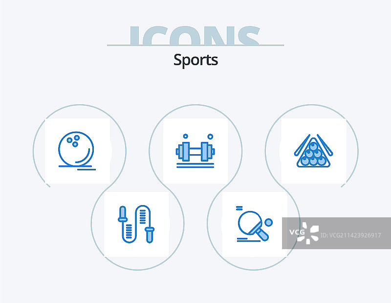 蓝色运动图标包，含5个图标设计图片素材