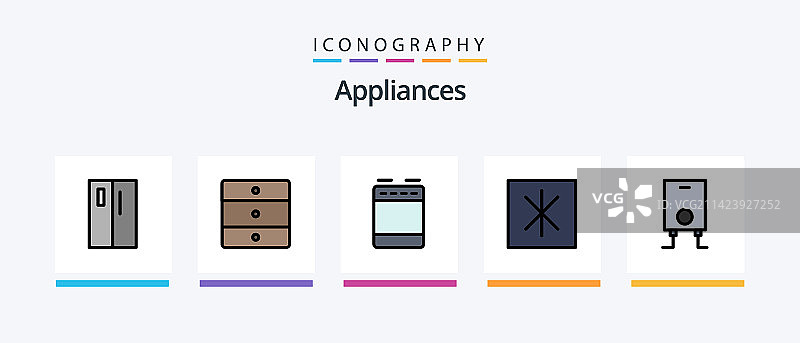 包含呼叫的5个电器线性填充图标包图片素材