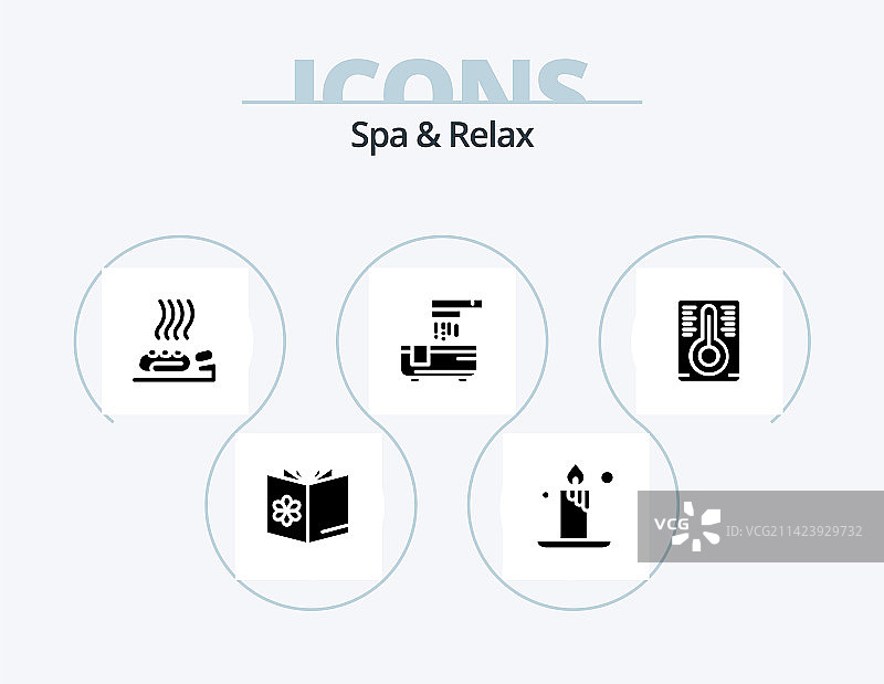 SPA和放松的象形图图标包5图标设计沐浴图片素材