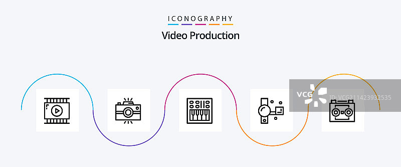 视频制作线性风格图标套装，包含5个图标图片素材
