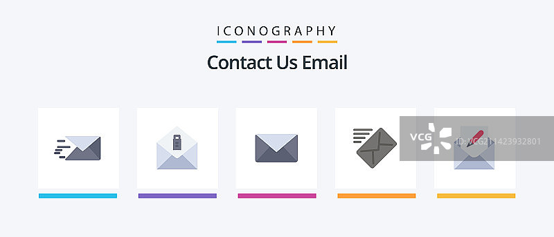 电子邮件扁平5图标包，包括信封编辑图片素材