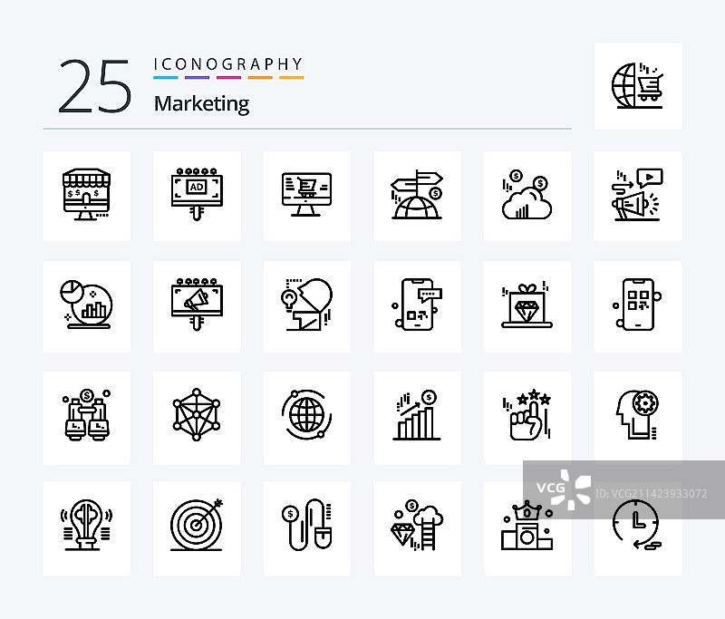 营销25个线性图标包，包含广告图片素材