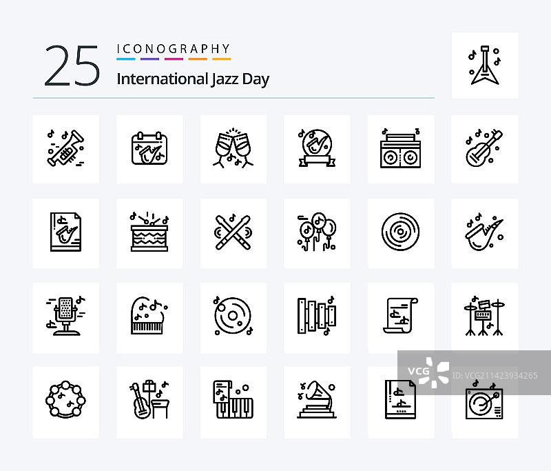 国际爵士乐日25线性图标包图片素材