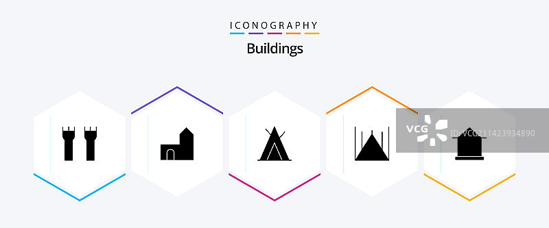 包含小屋的建筑物25字形图标包图片素材