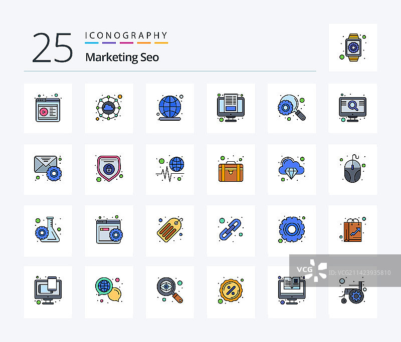 营销SEO 25个线性填充图标合集图片素材