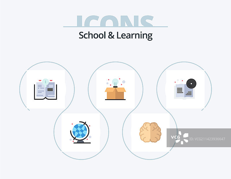 学校学习扁平图标包5个图标设计图片素材