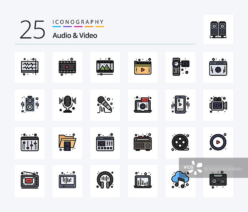音视频25线条填充图标包图片素材