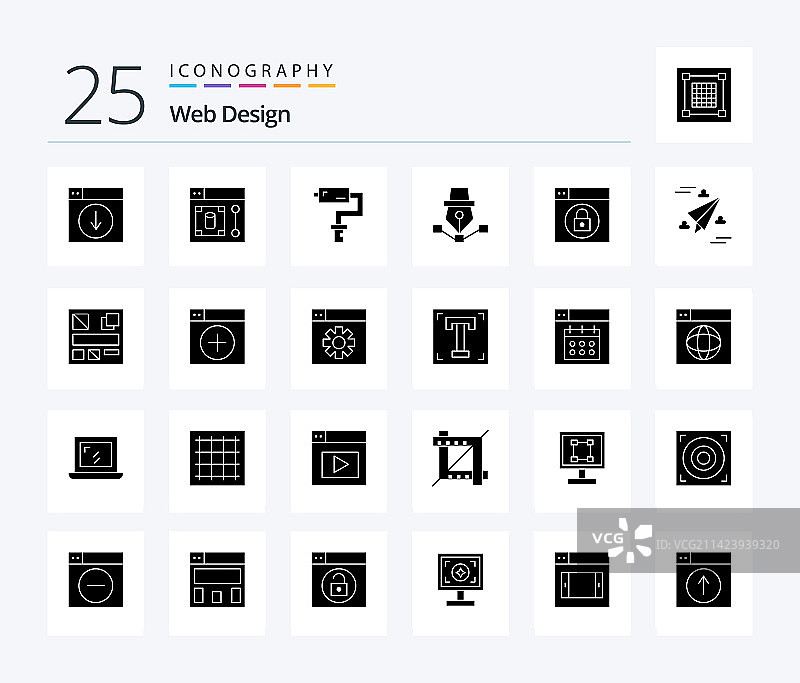 包含的25个实体字形图标网页设计包图片素材