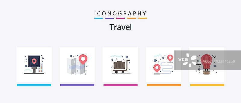 旅行扁平风格图标包，包含路径道路图片素材